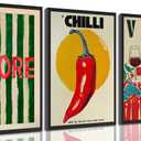 3Pcs Vintage kitchen Canvas Wall Art Abstract Dinner Table Food Wall Decor Colorful Food Lover Maybe Too Hot for Your Taste Poster Print Artwork for Dining Hotel Kitchen Modern Home Decoration (16L" x 12W")