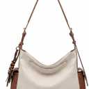 LOVEVOOK Hobo Purses for Women,Soft Faux Leather Crossbody Purse with Tassel Charms,Women's Shoulder Handbags for Daily (Medium, White Brown)