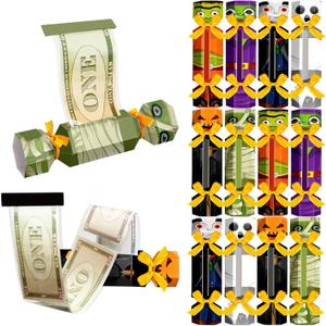 24 Pcs Halloween Surprise Money out Pull Pouch Vampire Ghost Witch Trick or Treat Candy Cash Box Gift Funny Money Holder DIY Halloween Women Men Adults Holiday Party Favors