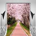 AOFOTO 5x7ft Flower Tree Backdrop Spring Cherry Blossoms Photography Background Girl Lovers Woman Lady Adult Artistic Portrait Park Path Photo Shoot Studio Props Video Drop Wallpaper Drape