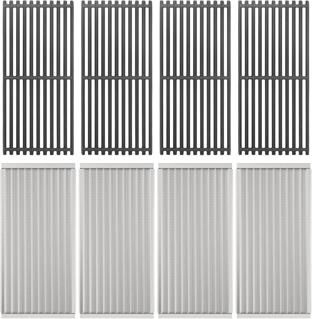 Cast Iron Grill Grates and Stainless Steel Emitter Plates for Char-Broil 463247311, 463231711, 463247512, 463271314, 463241414, 463224912, 463248208, 463247310, Kenmore 463268107 Gas Grills