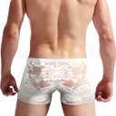 Men's Lace Boxers Underwear Seamless Lace Design with Low Waist Sexy and Comfortable Mens Under Panties (White)
