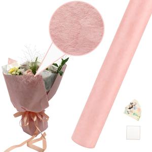 Gongzitem Matte Solid Color Flower Wrapping Paper with Watermark Texture 3D Touch,Pink Color Handcrafted Gift Flower Wrap Paper, 17 in x 18 Ft Roll with Packing Set for Birthday, Holiday, Wedding & More (GZ-23)