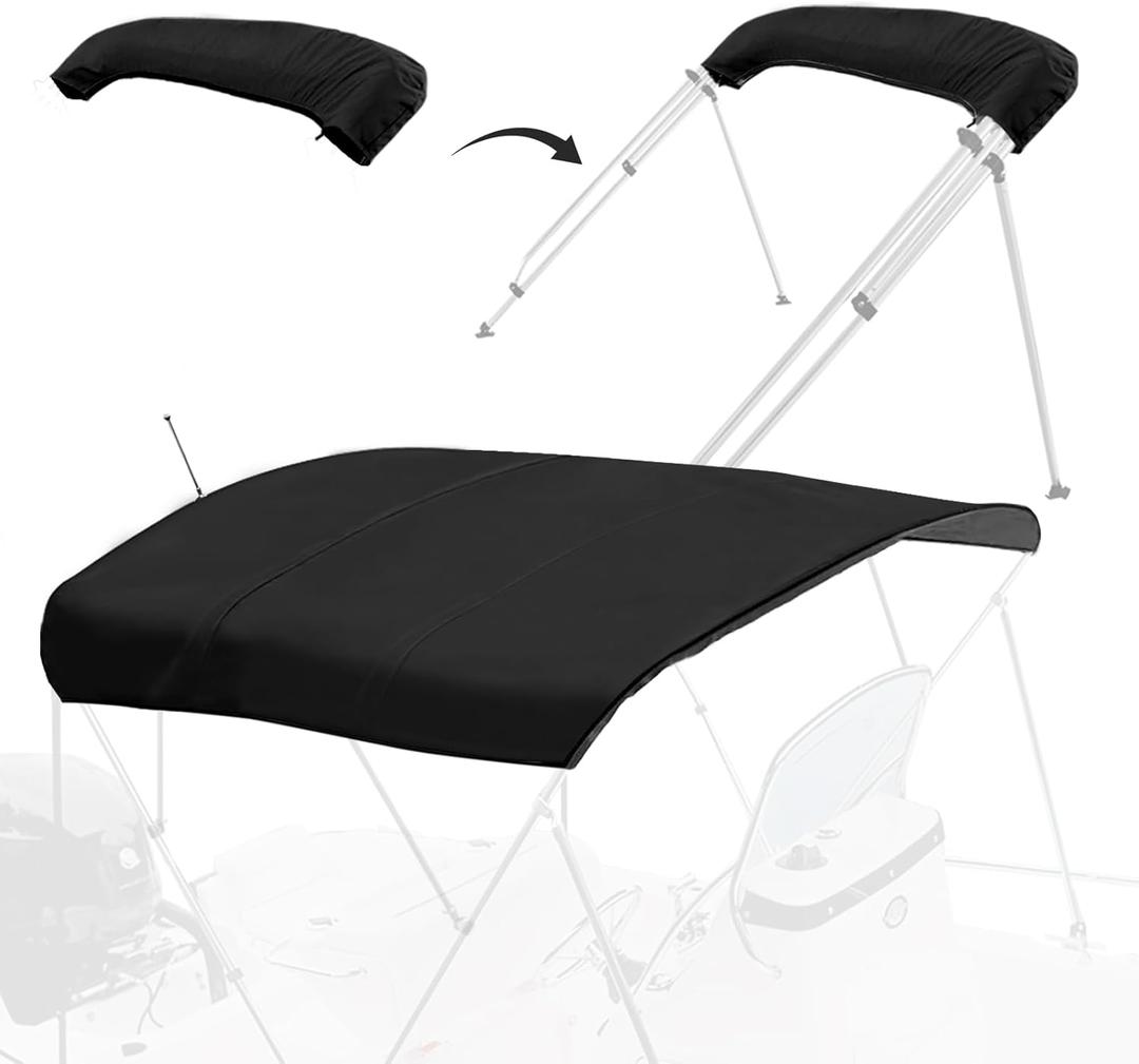 4 Bow Bimini Top Replacement Canvas with Light Hole & Storage Boot, Pontoon Bimini Top Replacement Canvas, 900D Heavy Duty Waterproof, 8'L 91"-96" W Black, No Frame