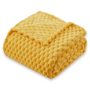KORBLISS Super Soft Fleece King Size Blanket 90x102 Inches for Bed, Premium Silky with 3D Imitation Turtle Shell Jacquard Decorative Blankets, Lightweight and Cozy for Living Room, Yellow