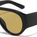 Mirkcittle Retro Trendy Aviator Sunglasses for Women Men Vintage 70s Thick Frame Sun Glasses Oversized Classic Stylish Shades (Black/Brown Lens)