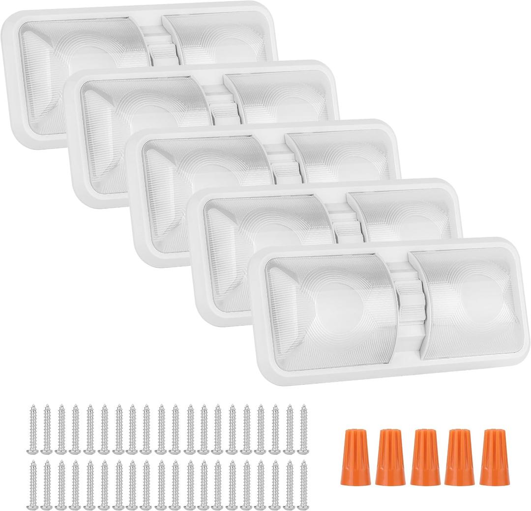 RVZONE 12V Led RV Ceiling 1100 Lumen Double Dome Light | RV Interior Lighting Fixture with ON/Off Switch for RV Trailer Camper Truck Van Boat Car (5 Pack Natural White 4000-4500K)