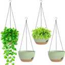 8 Inch Hanging Planters for Indoor Outdoor Plants, 4 Pack Green Brown Plastic Self Watering Hanging Baskets with Drainage Holes and Chain for Garden Porch