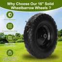 Upgraded 16" Flat Free Wheelbarrow Wheels and Tires, 4.80/4.00-8 Solid Wheelbarrow Tires with 5/8"&3/4" Bearings,14"-16" Universal Fit Wheelbarrow Wheels for Wheelbarrows/Garden Trailer