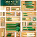 Grow Forward Bamboo Drawer Organizer Boxes - Set of 21 Wooden Drawer Organizers for Kitchen, Bathroom, Office, Desk, Vanity, Makeup - Non-Slip Junk Drawer Organizer Trays for Storage and Organization
