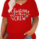 Plus Size Women's Christmas Crew Shirt - Graphic Tee with Xmas Lights Design - Holiday Top (XX-Large Plus, Red)