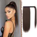 FESHFEN Straight Ponytail Extension 14 inch Natural Long Ponytails Wrap Around Clip in Pony Tail Hair Piece Synthetic Hairpieces for Women, Light Brown