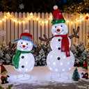 Hausse Set of 2 Lighted Christmas Snowman Decorations, 3.6+2.6FT Outdoor Pre-Lit White Snowmen with Lights, Light Up Collapsible Xmas Yard Display, Plug in for Holiday New Year Winter Garden Yard
