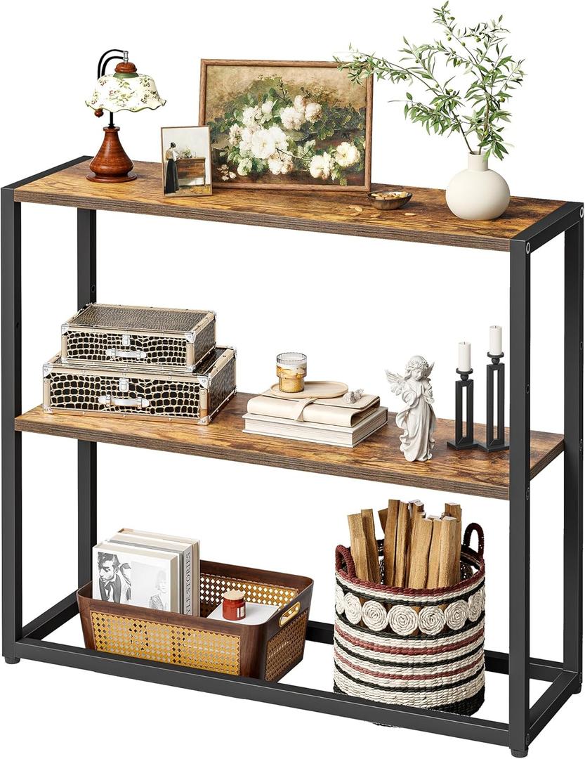 TIQLAB Small Entryway Table, 29.5" Narrow Console Table with Shelves, Sofa Table, Couch Table, Side Table, Entry Table for Hallway, Living Room, Small Space, Rustic (Brown)