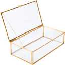 HighFree Vintage Glass Box with Lid - Clear Jewelry Glass Display Box Keepsake Box - Home Decor Decorative Box for Trinket Rings Bracelet (Gold, Medium)