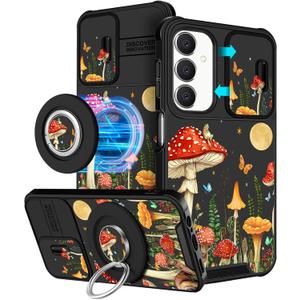 Funermei for Samsung Galaxy A25 5G Phone Case - [2in1] Women Girls Cute Phone Cover Girly Pretty Mushroom Design Camera Cover Compatible with MagSafe Ring Holder Stand for Samsung A25 5G Cases 6.5