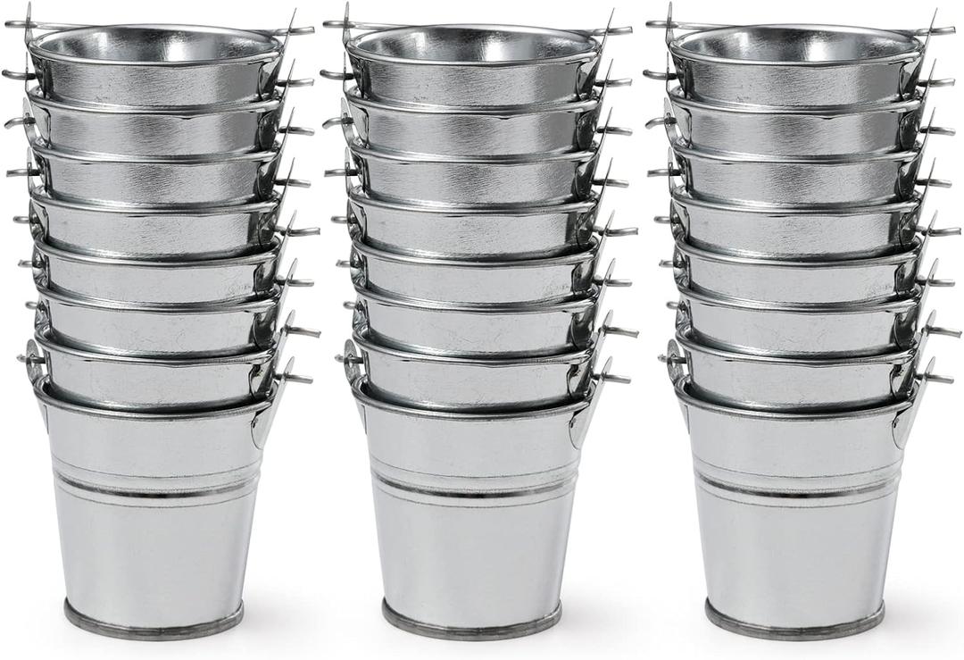 2.1" Galvanized Mini Tin Buckets  24Pcs Silver Metal Buckets with Handle Best for Party Favors, Bridal Shower and Craft Projects (Silver, 2.1")