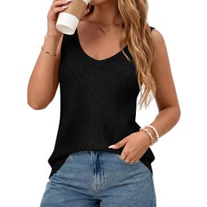 BTFBM Sweater Vest Women 2026 Spring Summer Sleeveless V Neck Sparkle Knit Basic Loose Fit Tank Tops Vacation Outfits (L)