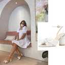 MUCCCUTE Women's Bow Knot Heeled Sandals Ankle Buckle Strap Chunky Heels, size 7