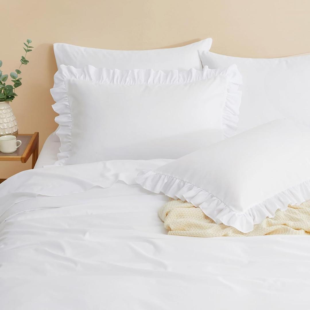 Horbaunal White Ruffle Sheets Queen Size 6 Piece, Fits 16" Deep Mattress, Microfiber White Queen Sheets with 2 Ruffled Pillowcases, Shabby Chic Bed Sheet Set Horbaunal White Ruffle Sheets Queen Size 6 Piece, Fits 16" Deep Mattress, Microfiber White Queen Sheets with 2 Ruffled Pillowcases, Shabby Chic Bed Sheet Set