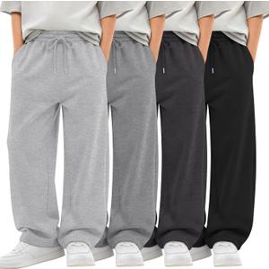 4 Pack Boys Baggy Sweatpants Teen Youth Casual Pants Open Bottom Kids Athletic Drawstring Joggers with Pockets Size: 11-12 Years