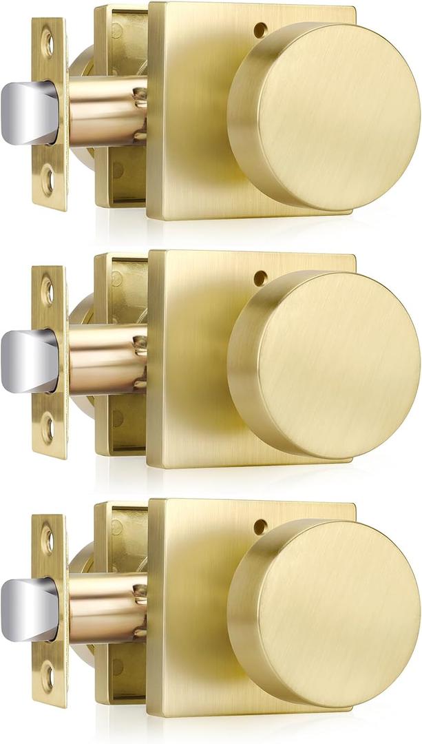 Haidms Gold Door Knobs Interior Privacy, Heavy Duty Square Brushed Gold Interior Door Knobs for Bedroom Bathroom, Brushed Brass Door Knobs (3 Pack)