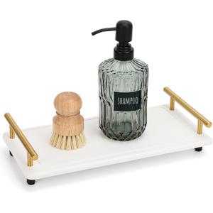 Segbeauty 12x6in Water Absorbing Stone Tray for Countertop, Fast Drying Stone Diatomaceous Earth Tray, Instant Drying Stone Tray for Kitchen Counter, Quick Dry Large Bathroom Counter Tray Soap Holder (White-gold)