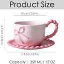 Disoza Bow Coffee Mug Pink Coquette Coffee Mugs Set with Saucer 12 OZ Porcelain Tea Cup Bow Cute Mug for Women Girl