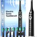 Bymore Electric Toothbrush for Adults,Travel Sonic Toothbrush with 7 Replacement Heads, Ultra Clean Rechargeable Toothbrush Portable One Charge for 330days 5 Modes 2mins Timer-Black