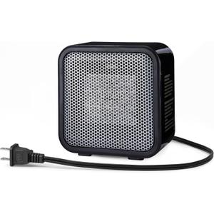 Amazon Ceramic Portable Mini Space Heater for Office Desk, Indoor Use, Fast Heating, Energy Efficient, 500W, With Tip-Over Protection, Lightweight 1.4 lbs, Black, 5.87"D x 3.15"W x 5.95"H
