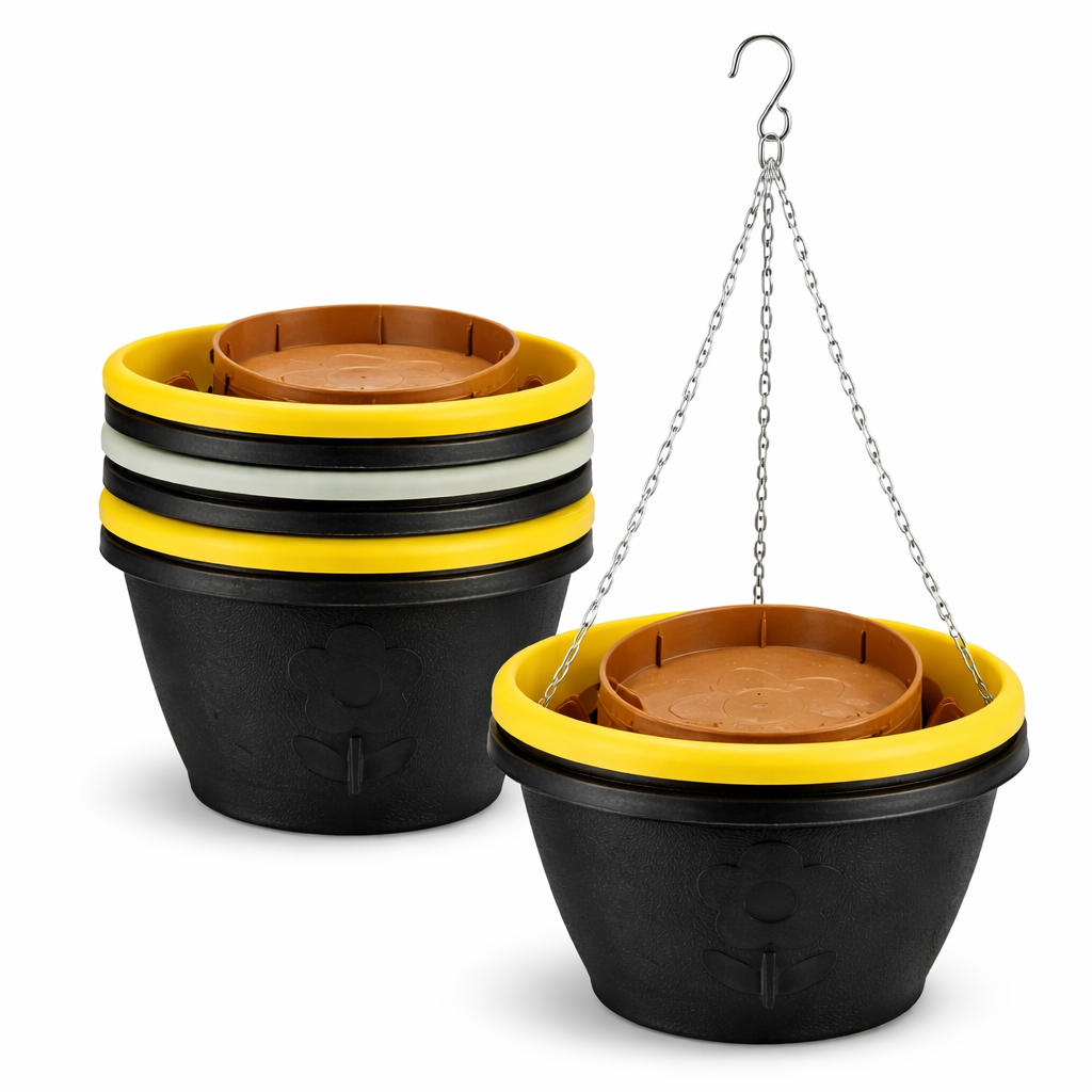 gegemaoyi 4 Pack Hanging Baskets Set, Hanging Planters for Indoor & Outdoor Plants, Self-Watering Hanging Pots with Removable Tray&Drainage Holes, Flower Pots for Home Garden Decor 10 Inch