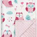 SANDJEST Owl Baby Blanket for Girl - Soft Kids Throw Minky Blankets with Dotted Backing for Babies Girls - Toddler Newborn Nursery Crib Bedding Blanket 30x40