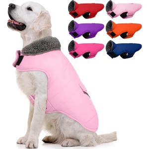MIGOHI Warm Dog Snowsuit - Winter Dog Jacket, Reflective Windproof Fleece Vest with Leash Hole and Furry Collar (Medium, LightPink)
