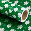 ZRLABL St. Patrick's Day Wrapping Paper Roll, Green and White Clover Pattern, Premium Paper, 30x394 Inches, Reversible Design for Gifts and Celebrations