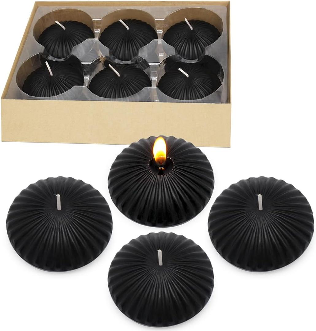 12 Pack 3 Inch Black Floating Candles, 10 Hour Unscented Dripless Tealight Candles for Cylinder Vases, Centerpieces at Wedding Party Halloween - Wavy Float Candle