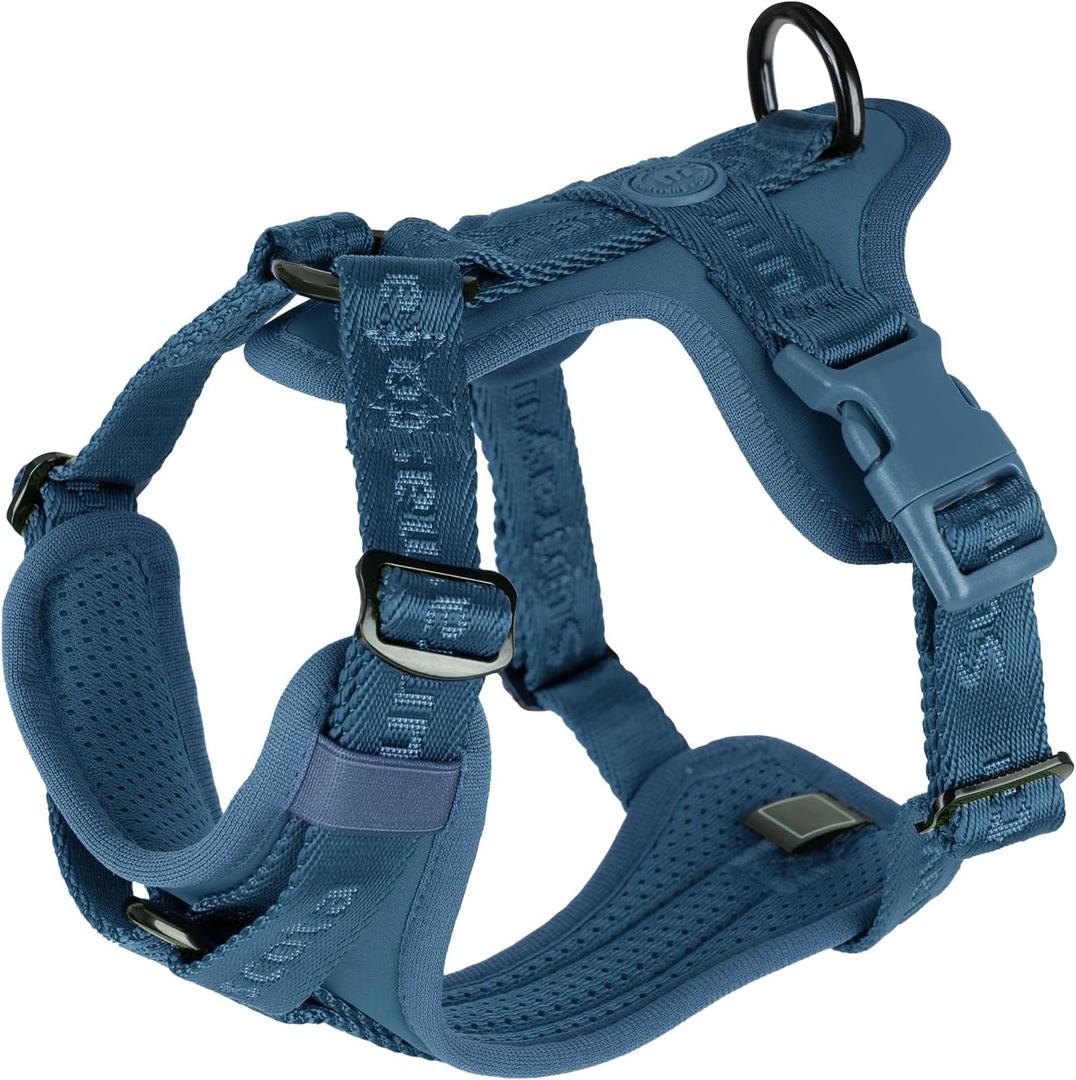 No Pull Dog Harness with Lycra, Three-Point Force Dispersion & 3D Padding, Adjustable Breathable Mesh for Large Dogs(Prussian Blue,L) (L(neck:18.0-31.0,chest:24.0-37.0))