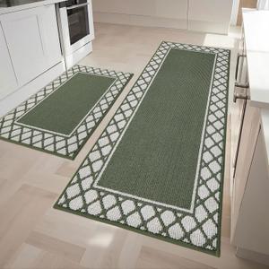 COSY HOMEER Kitchen Rugs Non Slip Washable Kitchen Mats for Floor Absorbent Kitchen Rugs Sets of 2 Kitchen Runner Rugs for Kitchen Carpet Sink Laundry Area Rugs,Green,24" x 35"+24" x 60"