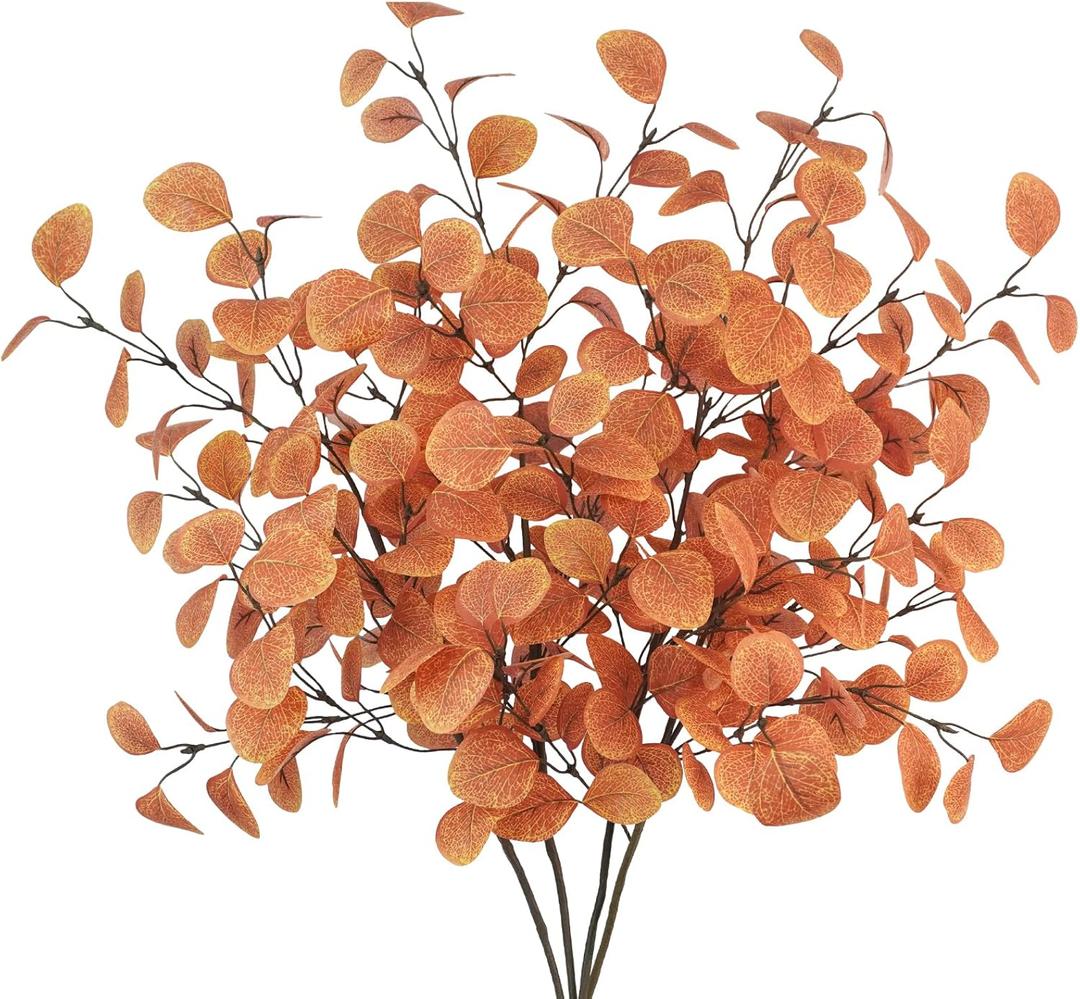 4Pcs Artificial Eucalyptus Leaves Stems 33.8 Eucalyptus Branches Fake Poinsettia Flowers Faux Plants for Home Table Fireplace Party Wedding Thanksgiving Décor (Fall)