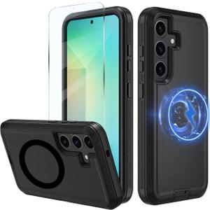 Magnetic Case for Galaxy S24 5G case,Samsung S24 Heavy Duty case,[Military Grade Protective ],[Shockproof] [Dropproof] [Dust-Proof], (Black-MAG)