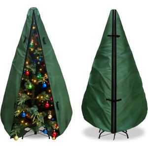 Upright Christmas Tree Storage Bag 9Ft,Christmas Tree Covers for Upright Storage for 8 Foot /9 Foot Artificial Christmas Trees with Ornaments,Equipped with Patented Support Rod Technology-Green