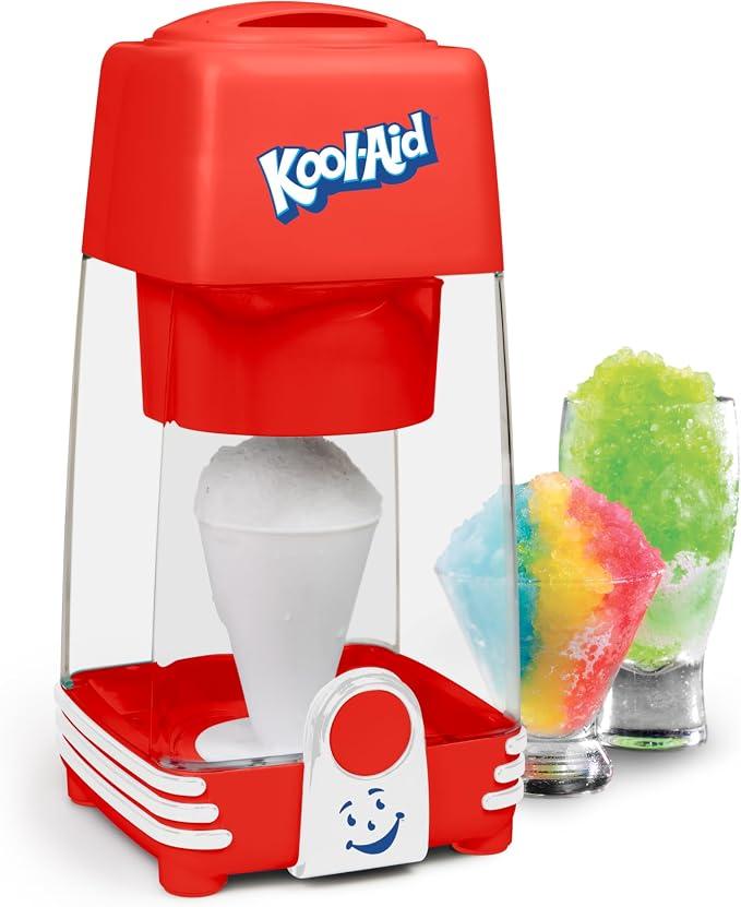 Kool-Aid Electric Ice Shaver for Snow Cones & Frozen Drinks – Single Serve Machine with Stainless Steel Blades – Reusable Cone and Freezing Bowl Mold Included – Red, White & Blue