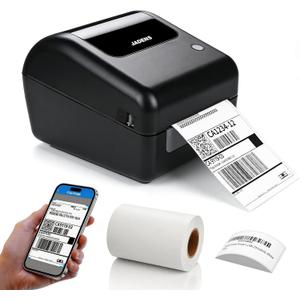 Bluetooth Thermal Shipping Label Printer with Built-in Label Bin, Wireless 4x6 Label Printer for iPhone, Android, Windows & Mac, Includes 50 Labels, Works with USPS, UPS, Amazon, Etsy, Shopify, Black