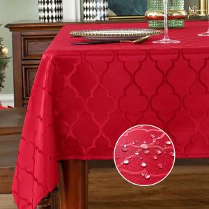 SASTYBALE Rectangular Tablecloth Damask Table Cloth, Water Resistant & Wrinkle Free Polyester Table Cover for Kitchen Dining Tabletop Use (Rectangle, 60" x 102" (8-10 Seats), Red)