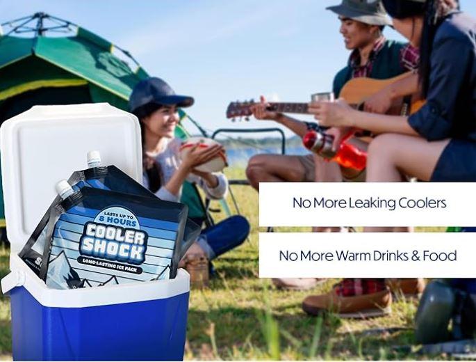 Cooler Shock Reusable Ice Packs for Cooler - Long Lasting Cold Freezer Packs for Coolers and Lunch Boxes - Cooler Ice Packs for Camping Gear, Fishing, Road Trips, Beach Must Haves (2pcs)