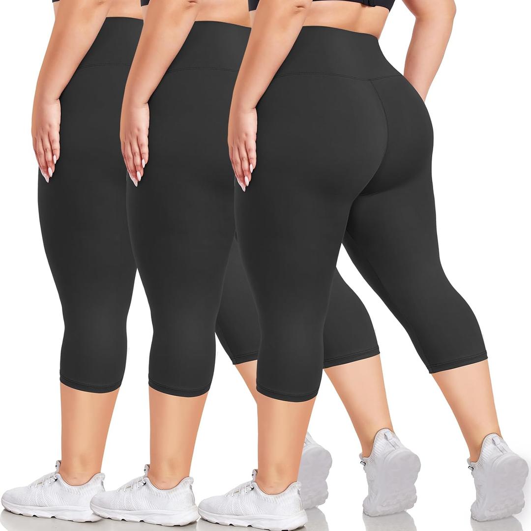 NEW YOUNG 3 Pack Plus Size Leggings for Women 4X-Large,Capri Leggings for Women High Waisted Tummy Control Yoga Pants