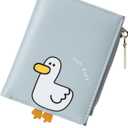 CONISY Cute Wallets for Women, Leather Bifold Small Wallet with Zipper Coin Purse, RFID Blocking Wallet for Girls and Ladies (Duck Blue)