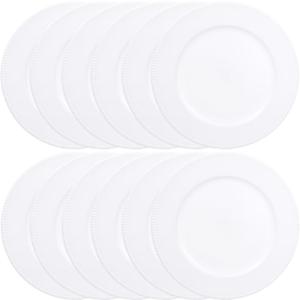 Set of 12 White Charger Plates with Beaded. 13" Reusable Plastic Table Chargers for Dinner Plates