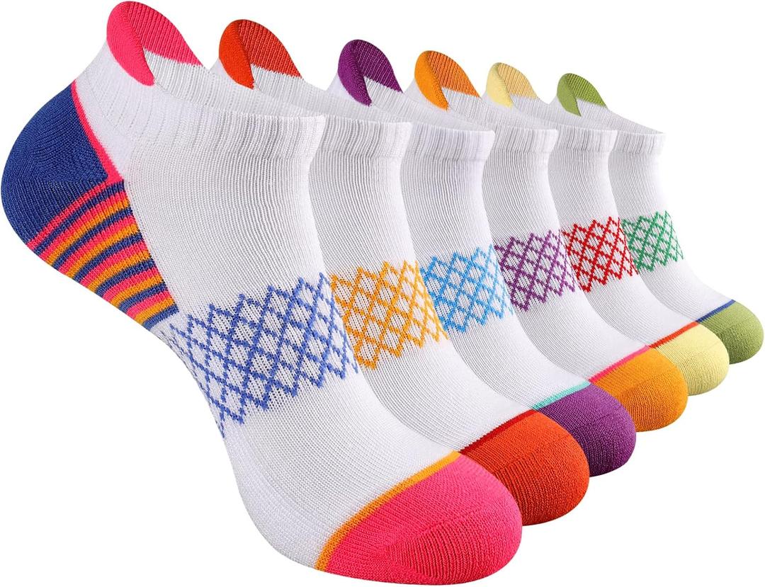 eallco Womens Ankle Socks Athletic Running Socks Sport Cushioned Socks With Tab 6 Pairs (6 Pack White)