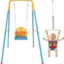 Foldable Toddler Swing Set and Baby Jumper, Indoor & Outdoor Use, Baby Bouncer Jumper, Safe and Durable Swing Set for Backyard (Blue)