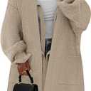 COCCKO Fall Long Sleeve Cardigan Sweaters for Women Trendy Winter Open Front Loose Knitted Cardigans with Pockets L